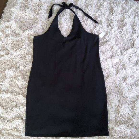 bp Nordstrom Women's Plus Halter Organic Cotton Mini Dress in Black - Picture 4 of 6